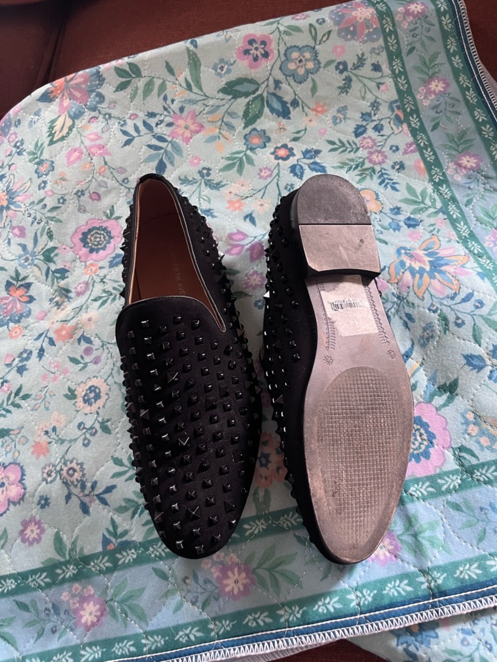 Saks Fifth Avenue Black Studded Suede Slip-On Loafers